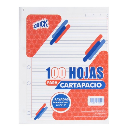 [17462-RAYADAS] HOJAS ESCOLARES MARGINADAS CIENTO PARA CARTAPACIO (LINEAS) | QUICK