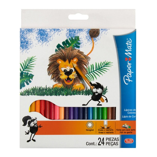 CRAYONES DE MADERA HEXAGONAL 24 COLORES | PAPER MATE