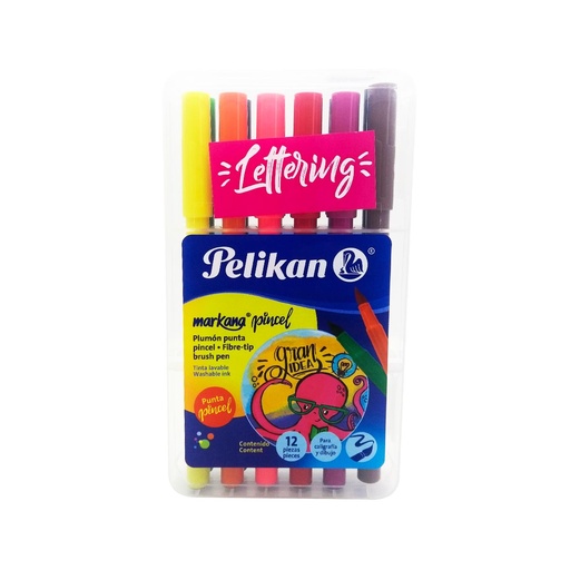 [20707056] MARCADORES MARKANA TIPO PINCEL 12 COLORES 30341200 | PELIKAN