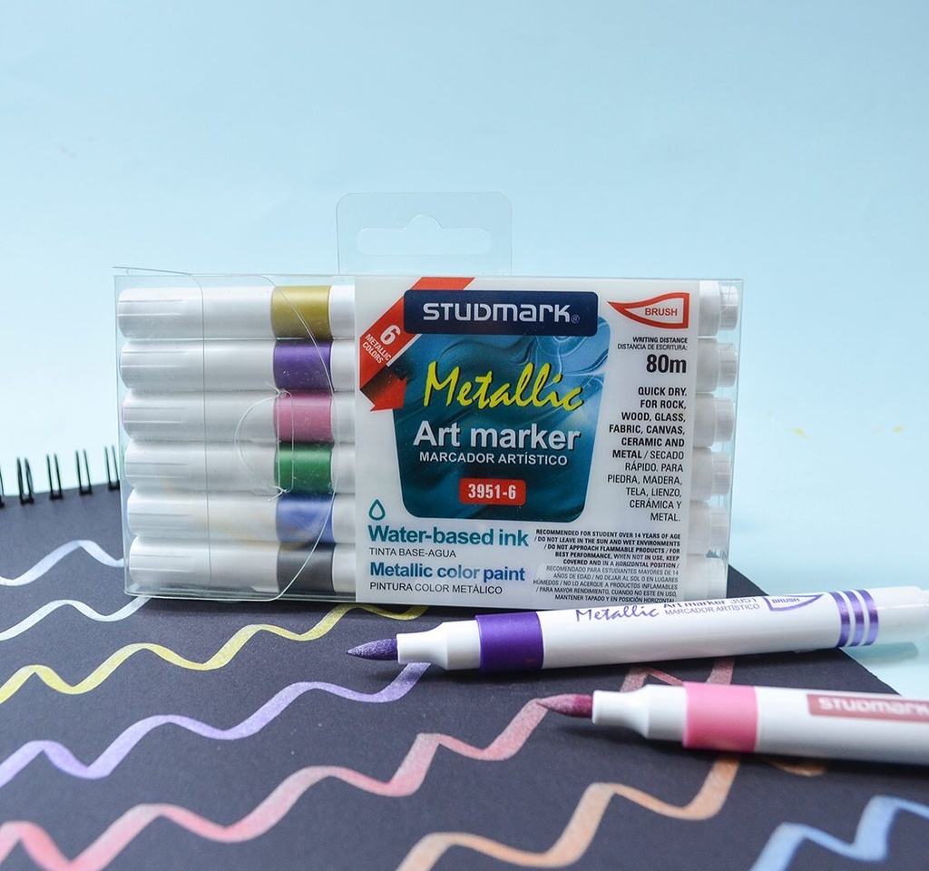 MARCADORES METALICOS X6COLORES PUNTA PINCEL ST-03988-6