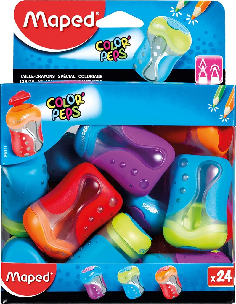 SACAPUNTAS PLASTICO CON DEPOSITO COLOR PEPS 2 AGUJEROS 043111