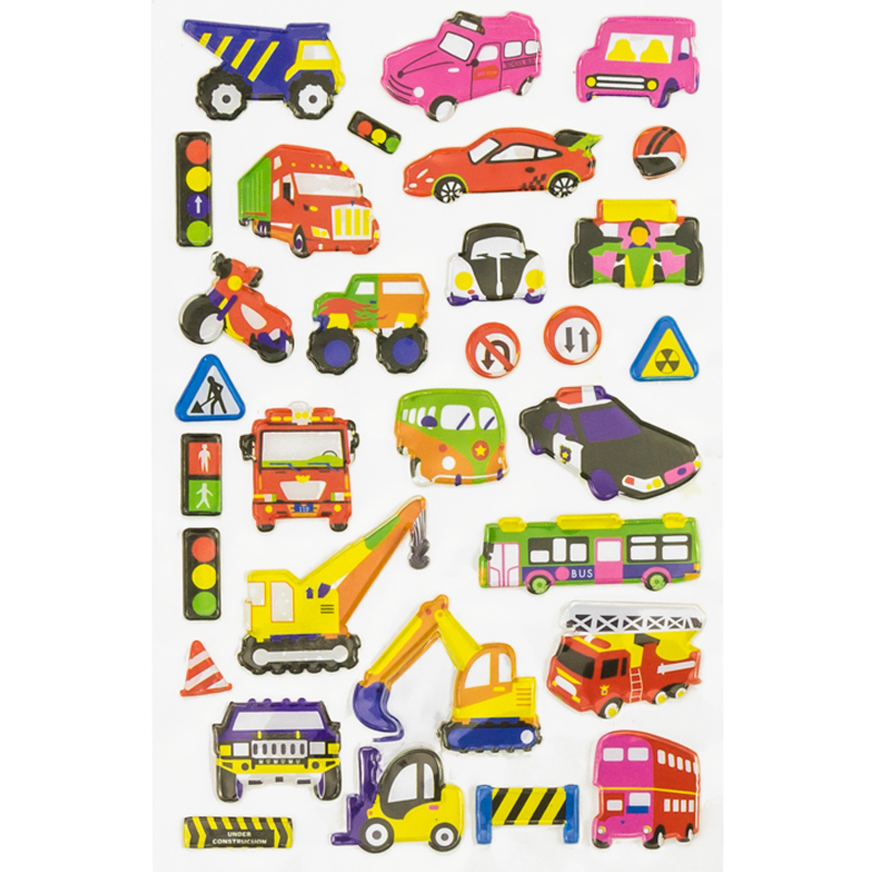 STICKERS/CALCOMANIAS SURTIDAS HOJA DISEÑO: CARROS PLASTIC