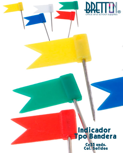[20902002] TACHUELAS PUSH-PINS CON BANDERA X35 UNIDADES | BRETTON