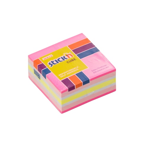 [13382] NOTAS ADHESIVAS NEON+PASTEL 2X2 MINICUBO (ROSADO) | STICK'N