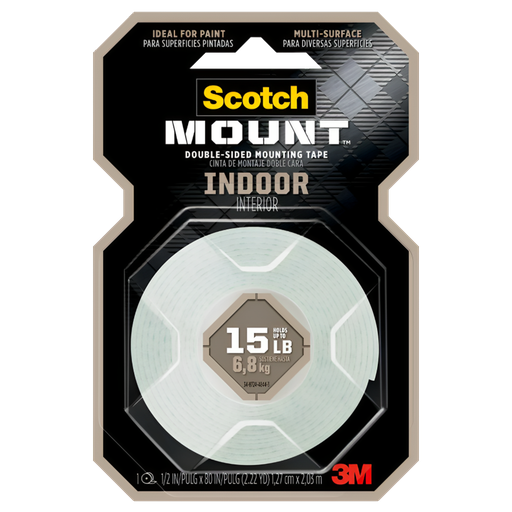 CINTA DOBLE CARA PARA INTERIORES 1/2X80 15LIBRAS | SCOTCH 3M
