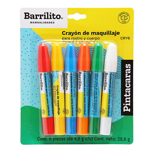 [20404015] PINTACARITAS 6 COLORES CRAYONES CRY6 | BARRILITO