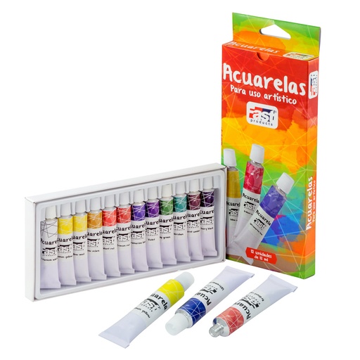[13556] ACUARELA PROFESIONAL TUBO 12 ML ESTUCHE 12 COLORES | FAST