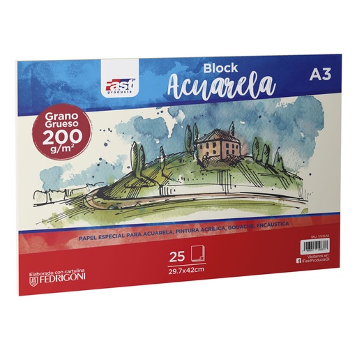 [17316-A3] BLOCK ACUARELA 200GRSX25H 11X17" | FAST