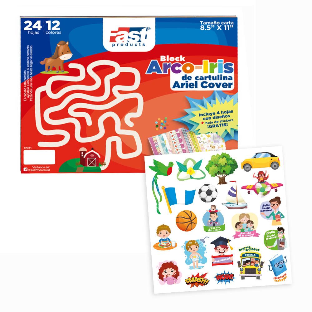 BLOCK ARIEL COVER ARCO IRIS 8.5X11 CARTA 24H 12 COLORES