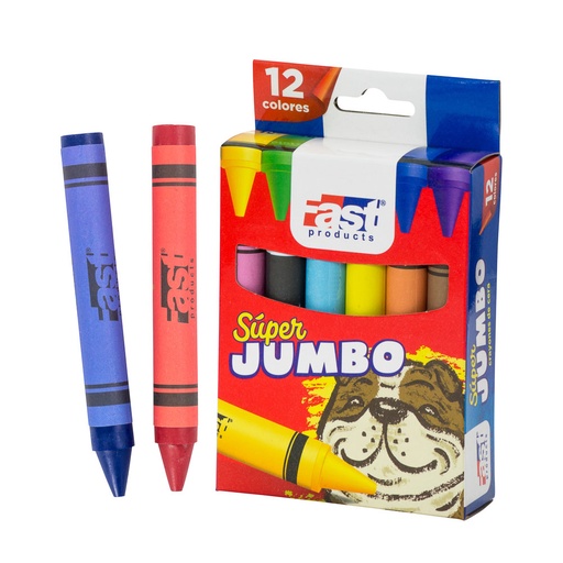 [12871] CRAYONES DE CERA 12 COLORES SUPER JUMBO REDONDO | FAST