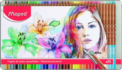 [20403078] CRAYONES DE MADERA AQUA/ACUARELABLES X72 COLORES CAJA METAL 832472 | MAPED