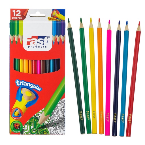 [09389] CRAYONES DE MADERA ESCOLARES 12 COLORES TRIANGULAR LARGO | FAST