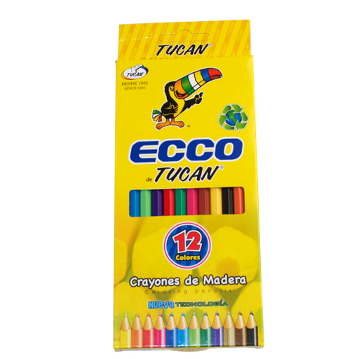 CRAYONES DE MADERA ESCOLARES ECCO 12 COLORES | TUCAN