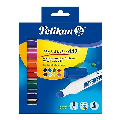 [20711080] MARCADOR PARA PIZARRA FLASHMARKER 442 PUNTA BISELADA X8 COLORES ESTUCHE 30280800 | PELIKAN