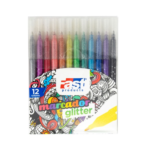 [16702] MARCADORES GLITTER 12 COLORES PUNTA FINA | FAST