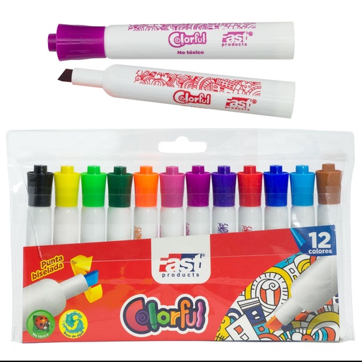 [15271] MARCADORES JUMBO PUNTA BISELADA X12 COLORES EN ESTUCHE | FAST