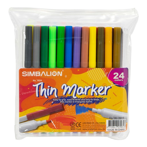 [11701] MARCADORES THIN MARKER PUNTA FINA 24 COLORES 30 | SIMBALION