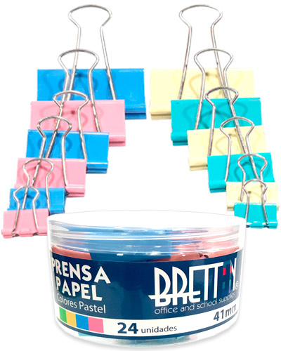 PRENSA PAPEL 1 5/8 (41MM) COLORES PASTEL X