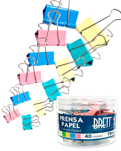 [20931014] PRENSA PAPEL 3/4 (19MM) COLORES PASTEL X40 | BRETTON