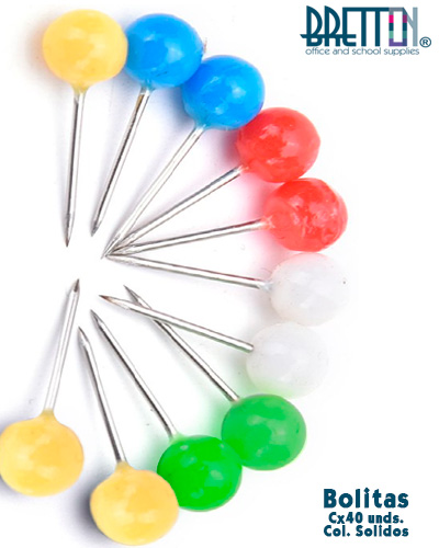 TACHUELAS PUSH-PINS BOLITAS X40 UNIDADES COLORES SURTIDOS