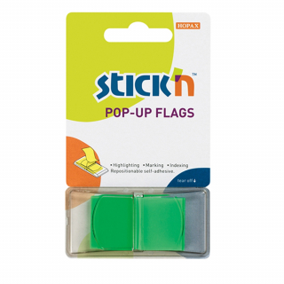 BANDERITAS POP UP CON DISPENSADOR 45X25MM 50 H COLORES SURTIDOS (VERDE) | STICK'N