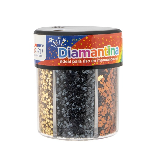 [16769] DIAMANTINA EN BOTE 80GRSX6COLORES (DISEÑOS METALICOS) | FAST
