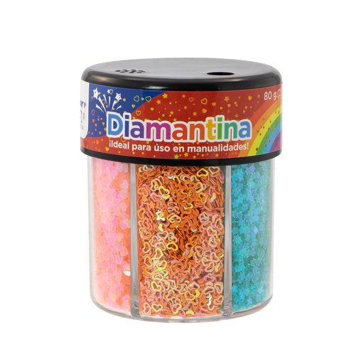 [16770] DIAMANTINA EN BOTE 80GRSX6COLORES (DISEÑOS) | FAST