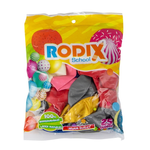 [55860] GLOBOS NO. 9 COLORES SURTIDOS X25 UNIDADES (METALICOS) | RODIX