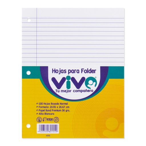 [01437-RAYADA] HOJAS ESCOLARES CIENTO CARTA BOND (LINEAS) | VIVO