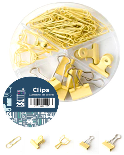 [20911016] SET 84 CLIP + 3 ESTILOS PRENSA PAPEL COLORES SURTIDOS (AMARILLO) | BRETTON