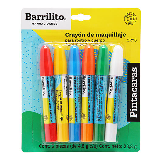 [20404015] PINTACARITAS 6 COLORES CRAYONES CRY6 | BARRILITO