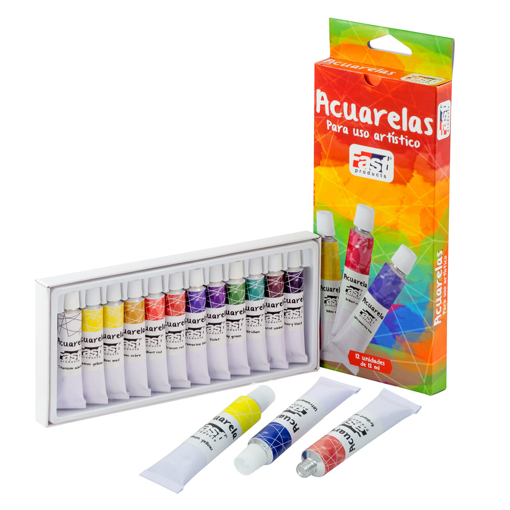 [13556] ACUARELA PROFESIONAL TUBO 12 ML ESTUCHE 12 COLORES | FAST
