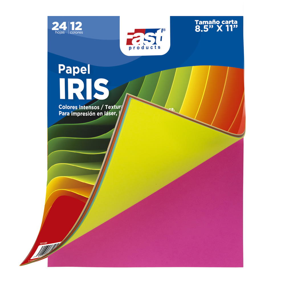[15156] BLOCK PAPEL IRIS 80 GRS. CARTA 24 HOJAS 12 COLORES | FAST