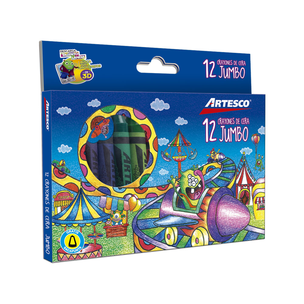 [20402028] CRAYONES DE CERA 12 COLORES JUMBO TRIANGULAR | ARTESCO