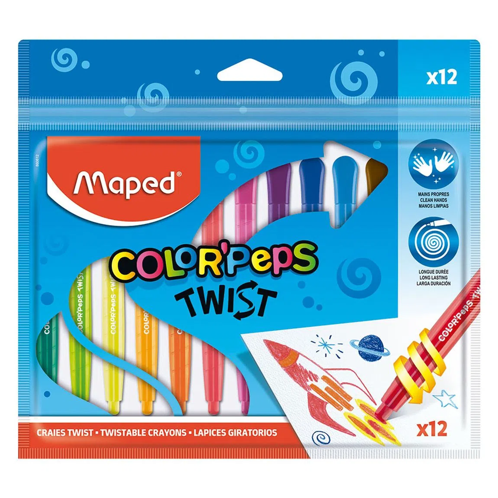 [20402032] CRAYONES DE CERA TWIST COLOR PEPS X12 COLORES 860612 | MAPED