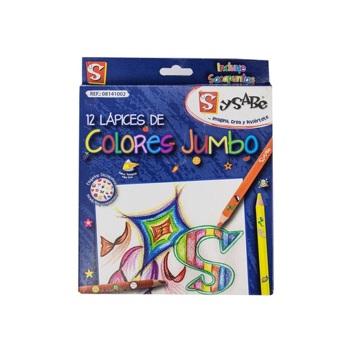[72364] CRAYONES DE MADERA ESCOLARES 12 COLORES JUMBO | SYSABE