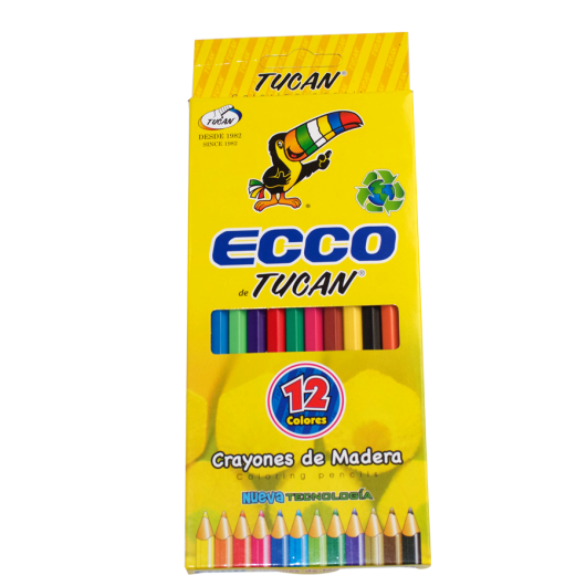 CRAYONES DE MADERA ESCOLARES ECCO 12 COLORES | TUCAN
