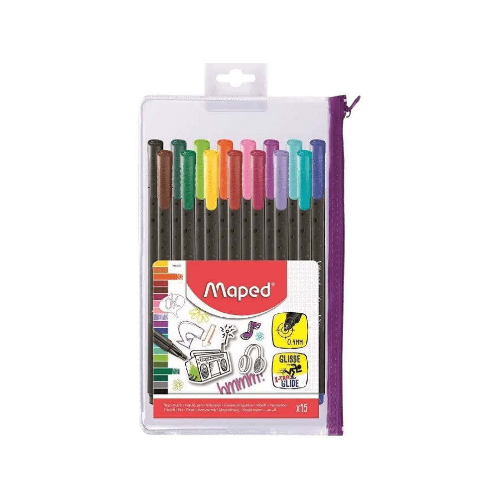 [20707038] MARCADOR GRAPH PEPS PLASTICO X15 COLORES CON ZIPPER 749157 | MAPED