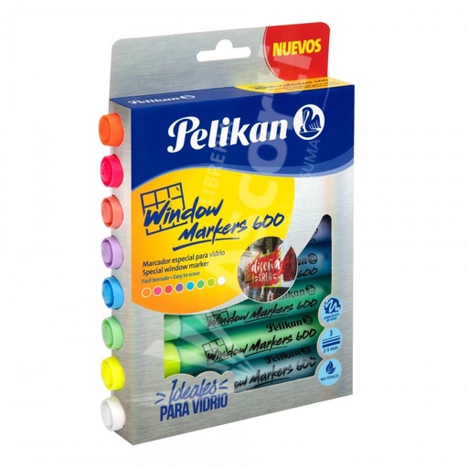 [20708071] MARCADOR PARA VENTANA 600 WINDOW MARKERS X8 COLORES BISELADO 30201403 | PELIKAN