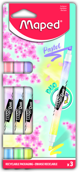 [20709090] MARCADOR RESALTADOR FLUO PEPS PASTEL DUO ESTUCHE X 3 6 COLORES 734128 | MAPED