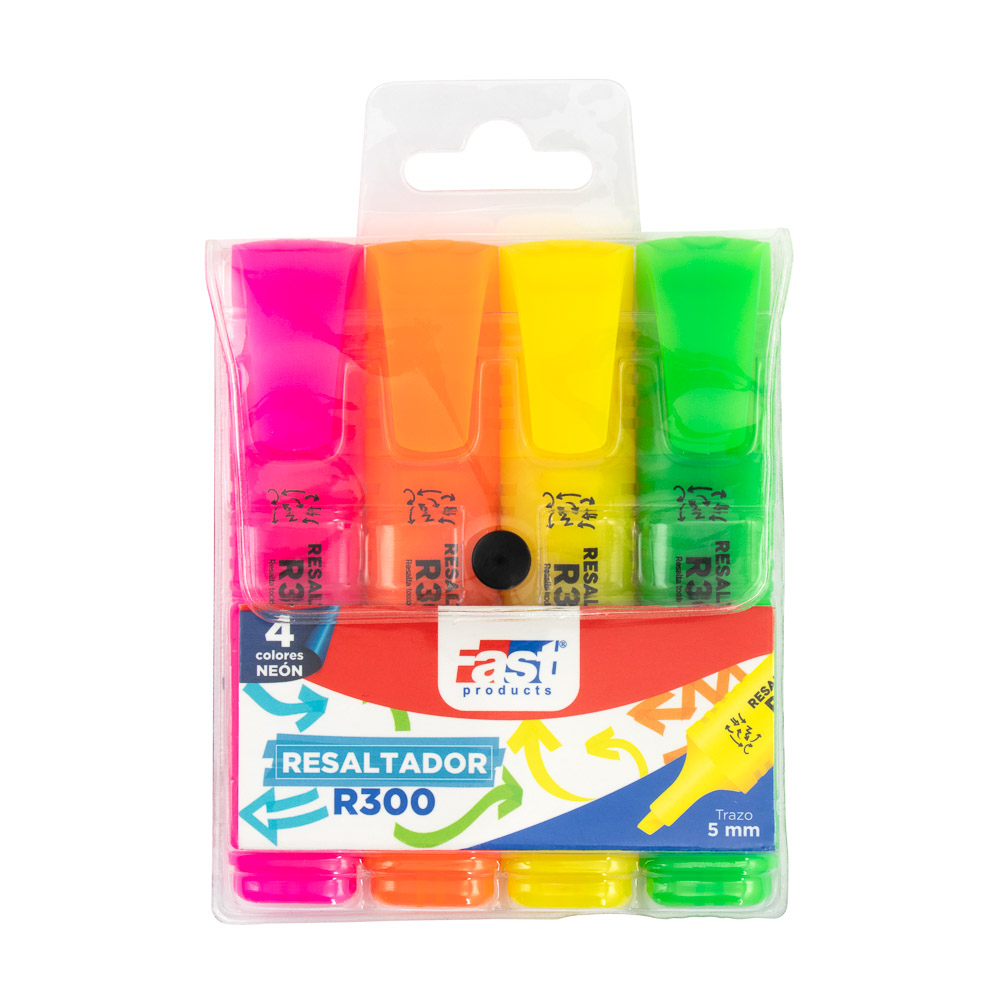 [16701] MARCADOR RESALTADOR R300 4 COLORES NEON CON ESTUCHE | FAST