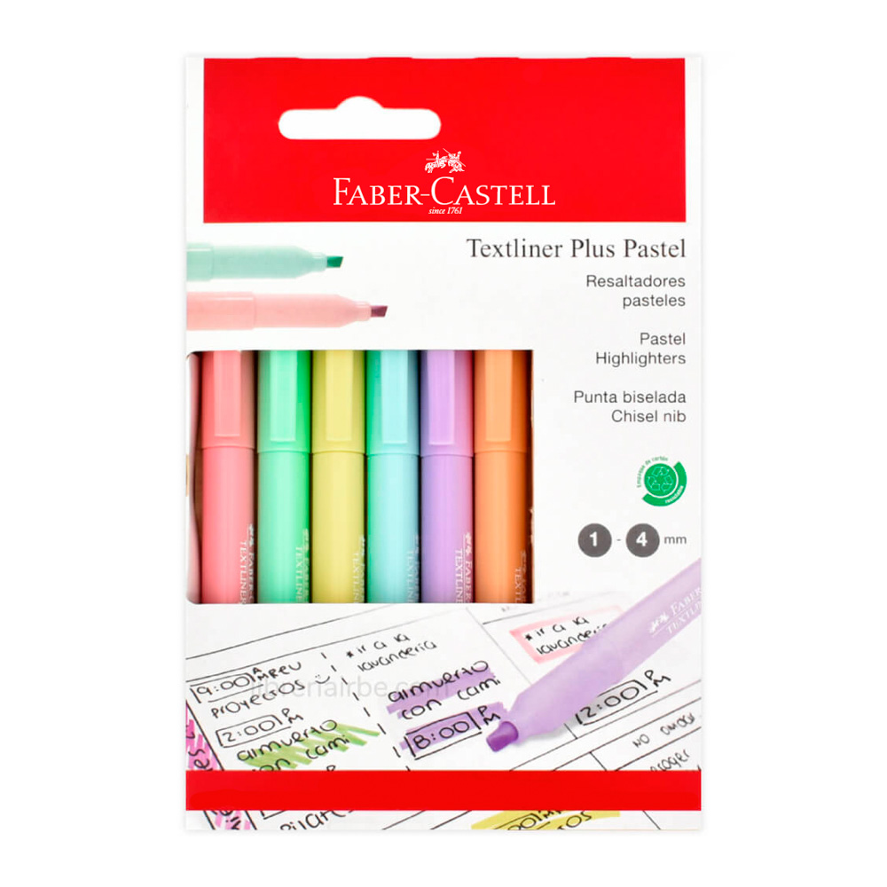 [16196] MARCADOR RESALTADOR TEXTLINER PLUS X 6 COLORES PASTEL BLISTER | FABER CASTELL
