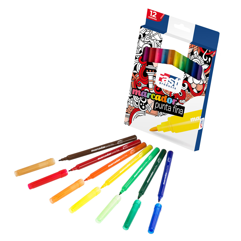 [12873] MARCADORES ESCOLARES PUNTA FINA 12 COLORES | FAST