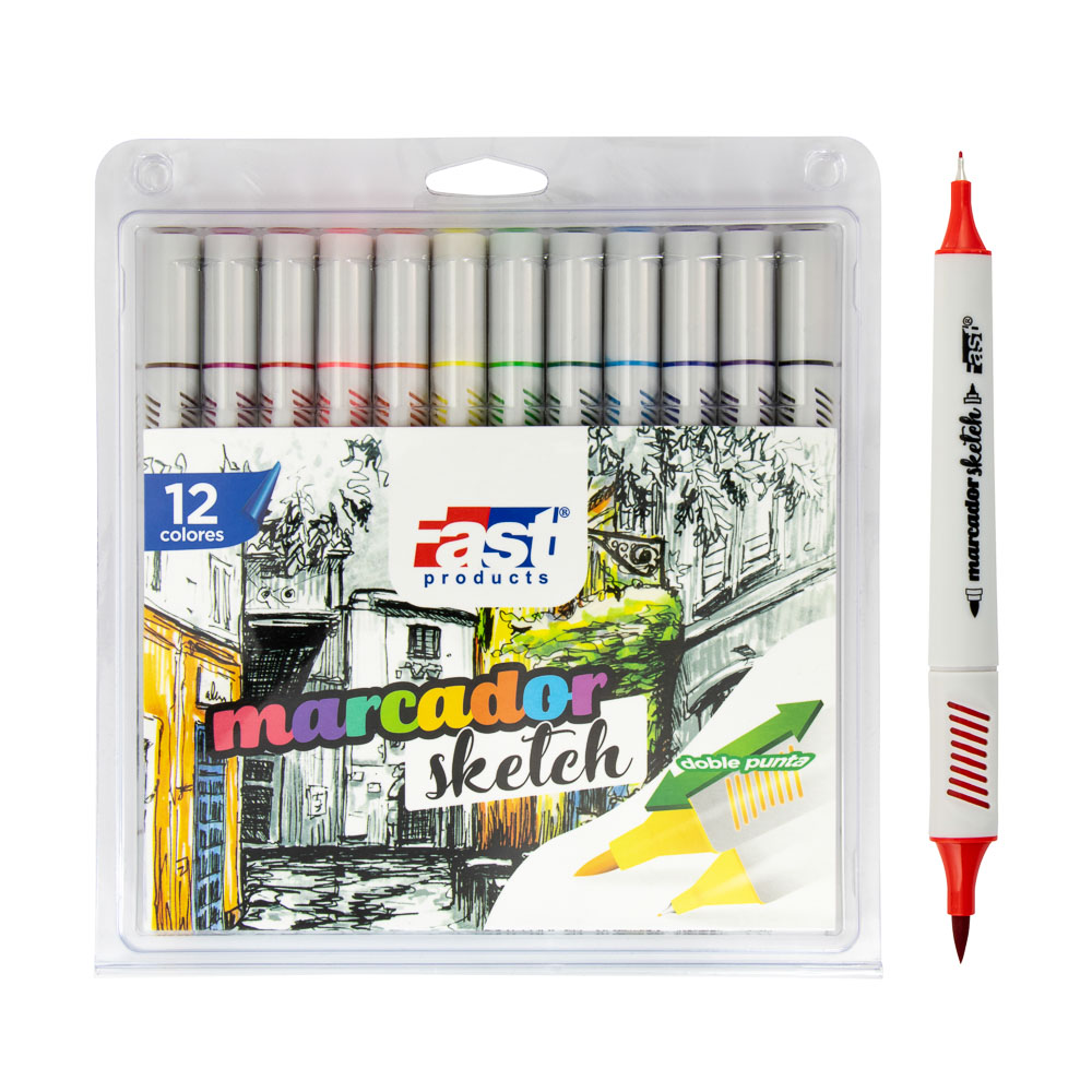 [16703] MARCADORES SKETCH 12 COLORES DOBLE PUNTA | FAST