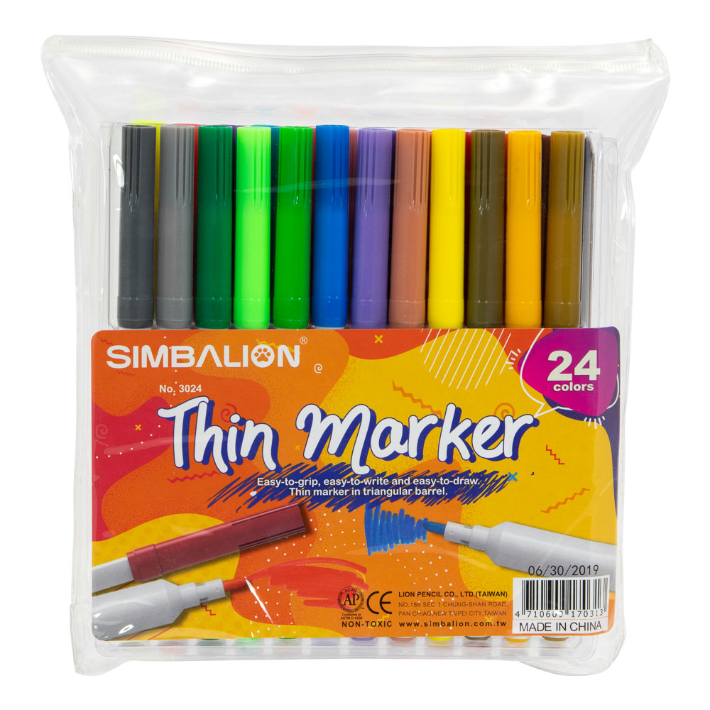 [11701] MARCADORES THIN MARKER PUNTA FINA 24 COLORES 30 | SIMBALION